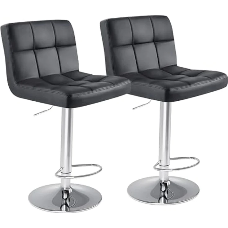 Sweetcrispy Barhocker 2er Set,PU-Leder Gepolsterter Barstuhl,Bistrohocker mit Lehne Fußstütze,360°Höhenverstellbar Drehbar Küchenhocker Designer Hocker,Tresenhocker für Bar,Schwarz – Bild 2