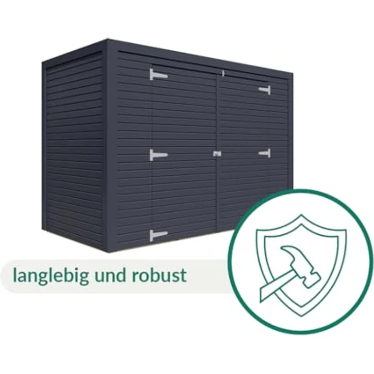Bertilo Geräteschrank, 103 x 207 x 143 cm, anthrazitgrau, aus nordischer Fichte, für Gartenutensilien und Fahrräder – Bild 7
