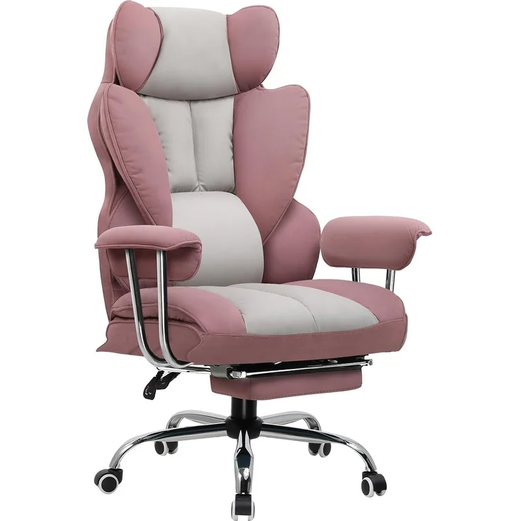 GTPLAYER Gaming Stuhl, Gamer Stuhl, Ergonomischer Bürostuhl mit Fußstütze, Stoffoberfläche, Federsitzkissen, Gaming Chair Gepolstert, Gaming Sessel 180kg Belastbarkeit Rosa – Bild 1