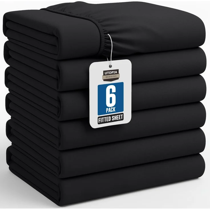 Utopia Bedding Queensize-Spannbettlaken, 6 Stück, weich gebürstete Mikrofaser, Tiefe Taschen, schrumpft und lichtbeständig, pflegeleicht (schwarz) – Bild 1