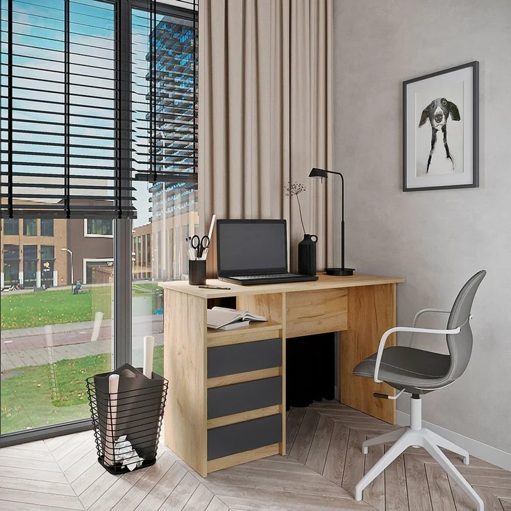KOMTO Schreibtisch Oslo 110 Schreibtisch mit Schubladen Bürotisch Computertisch, Büro PC-Tisch Kinderschreibtisch mit Stauraum 110 x 50 x 74 cm – Bild 2