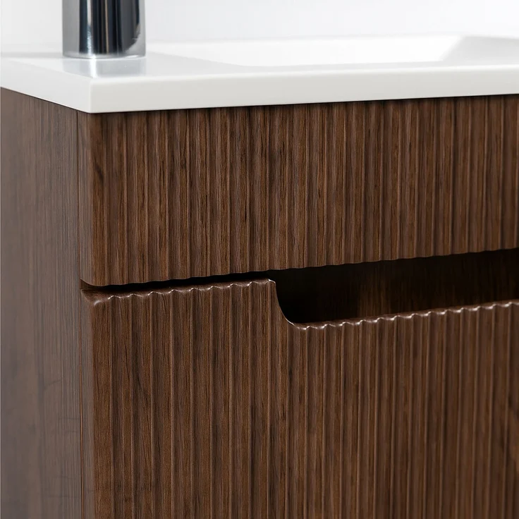 Badplaats Gäste-WC Waschtisch Set Thermis 40x22 cm Walnuss Braun - Badmöbel Set mit Waschbecken und Unterschrank, Vormontiert und mit Soft-Close – Bild 3