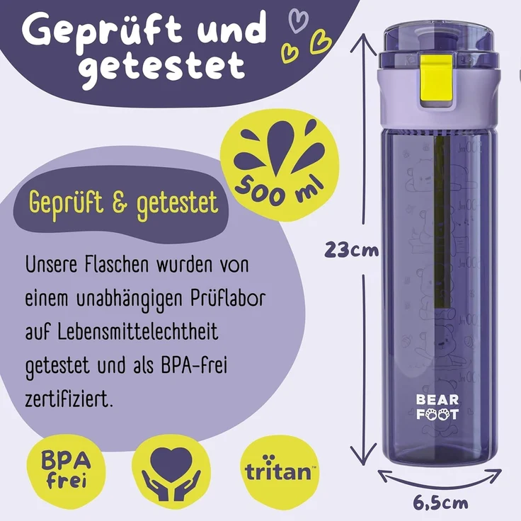 BEARFOOT Trinkflasche Trinkflasche Kinder, leichte Wasserflasche - Logo lila – Bild 3