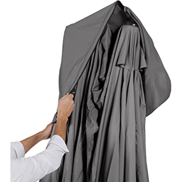 Leco Abdeckhaube Anthrazit für Rechteck-Doppelsonnenschirm 4,7 m x 2,7 m, wetterfestes Polyester mit Reißverschluss und Kordelzug – Bild 5
