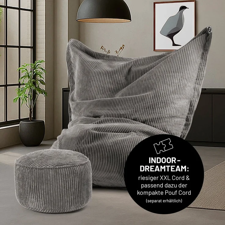 Lumaland Sitzsack Classic XXL Cord | Riesen Sitzsack XXL mit Softer Rippenstruktur – ideal zu Cord Sofa & Sessel Indoor Bean Bag für Wohnzimmer, Schlafzimmer & Co. - 380 L, 140x180 cm – Bild 7