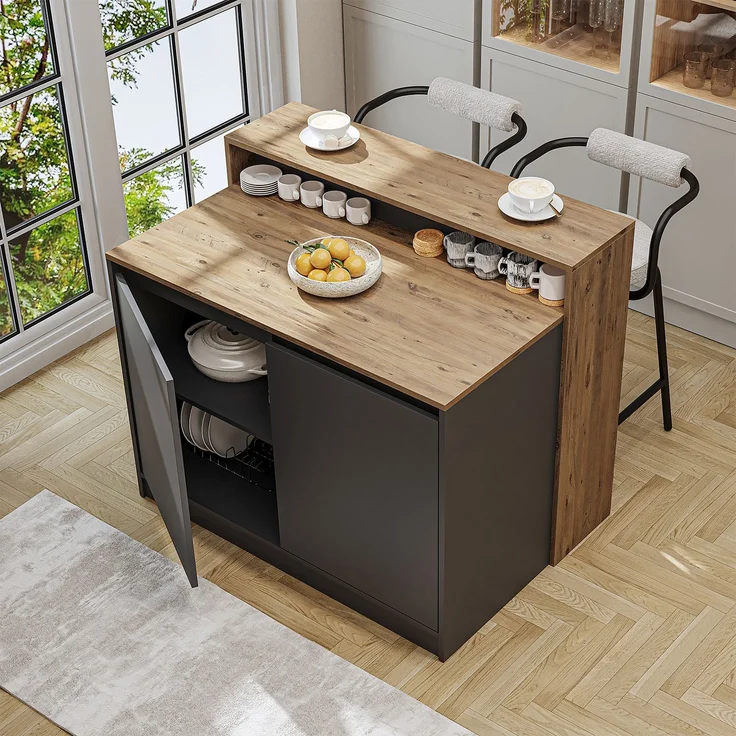 Roomart Kücheninsel CORTADO – Bartisch & Küchentisch mit Stauraum – 120×100×80 cm – Modernes Design • Anthrazit-Eiche – Bild 1
