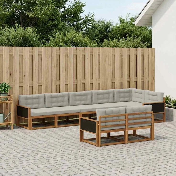 vidaXL Outdoor-Sofagarnitur 8 stk. 8-Sitzer Natur und Hellgrau 3382654 – Bild 1