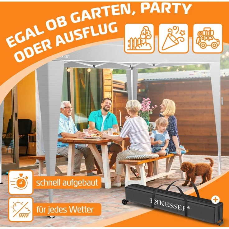 KESSER® Faltpavillon mit Tasche, ohne Beleuchtung, wasserdicht und UV-Schutz 50+, Metall / Polyester grau, 300x300 cm – Bild 5