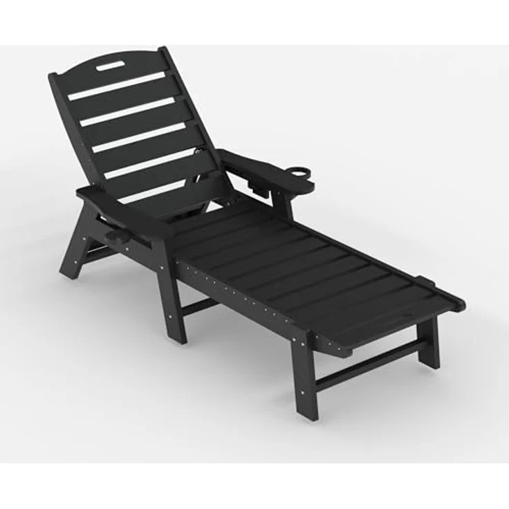 GarveeHome Wetterfeste Gartenliege Aus HDPE, Sonnenliege Mit Verstellbarer Rückenlehne Und Getränkehalter, Lange Poolliege, Für Pool, Strand Und Garten, 150x60x98cm (1 Stück) – Bild 3