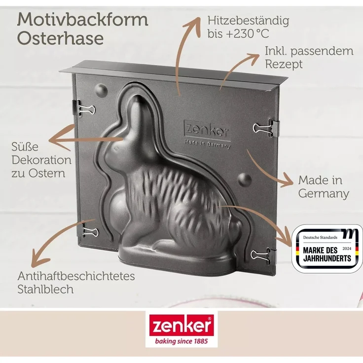 Zenker Vollbackform Hase für Ostern  600 ml Füllvolumen  3D Kuchenform mit Antihaftbeschichtung mit Osterhase als Motiv zum backen  Leckere Deko in Osterhasenform – Bild 3
