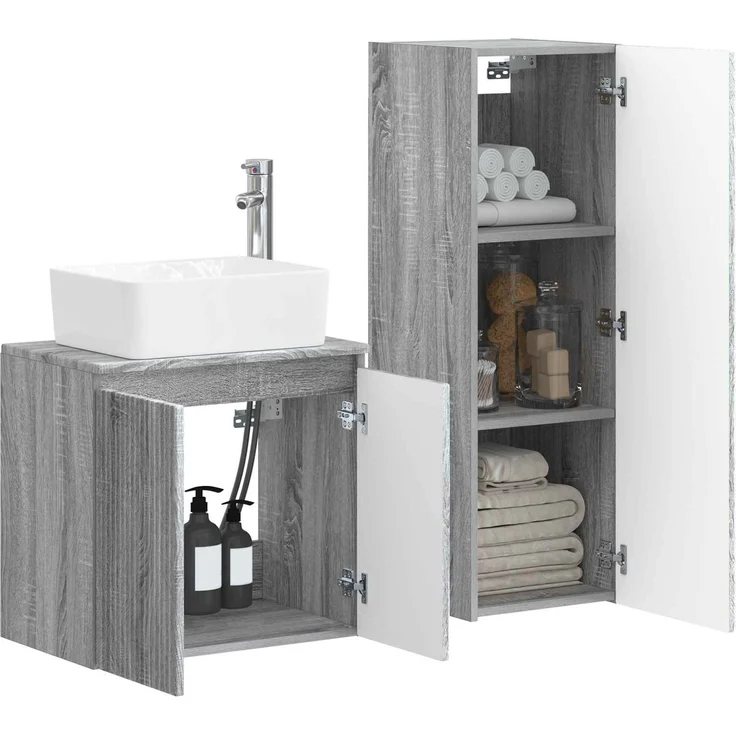 vidaXL Badezimmerschrank-Set 2 stk. Grau Sonoma 33 x 34,5 x 100 cm 3406129 – Bild 3