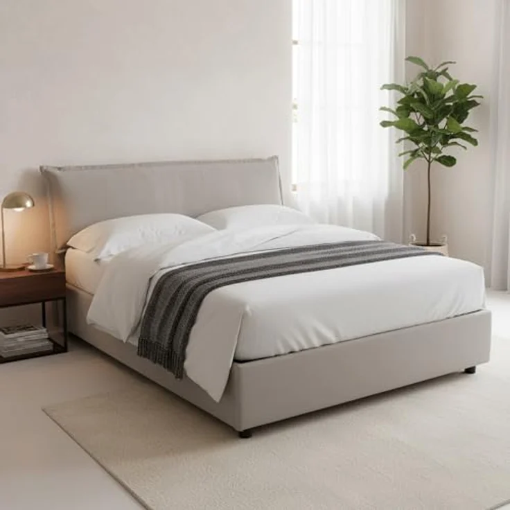 Talamo Italia - Clorinda Doppelbett, Bettkasten mit abnehmbarem Bezug, gepolstertem Kopfteil und Bettkastenrahmen, 100 % Made in Italy, inklusive Matratze 160x200 cm, Grau – Bild 1