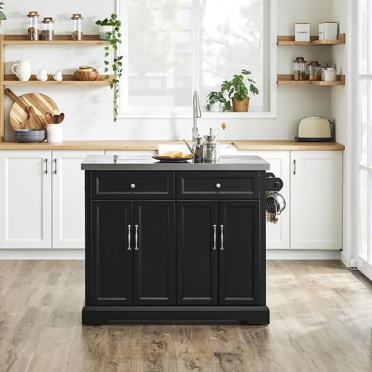 SoBuy FKW71-II-SCH Kücheninsel, MDF, Hochglanz, Schwarz, 130 x 91 x 71 cm – Bild 2