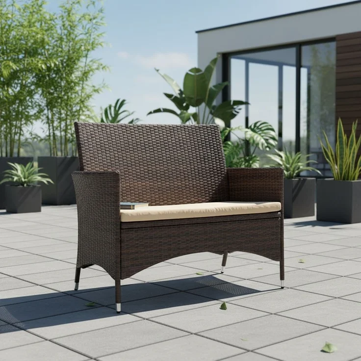 Gartenbank Sitzbank Rattanbank Polyrattan Sitzpolster Sitzbezug Outdoor braun – Bild 8
