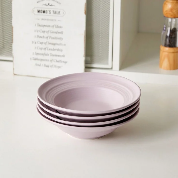JIWOO Suppenteller 4er Ø22cm, Speiseteller Pastateller Salatteller Dessertteller Plate, (4 St), Keramik Tellerset Lila mikrowellen- und spülmaschinenfest Ø21,2 cm – Bild 2