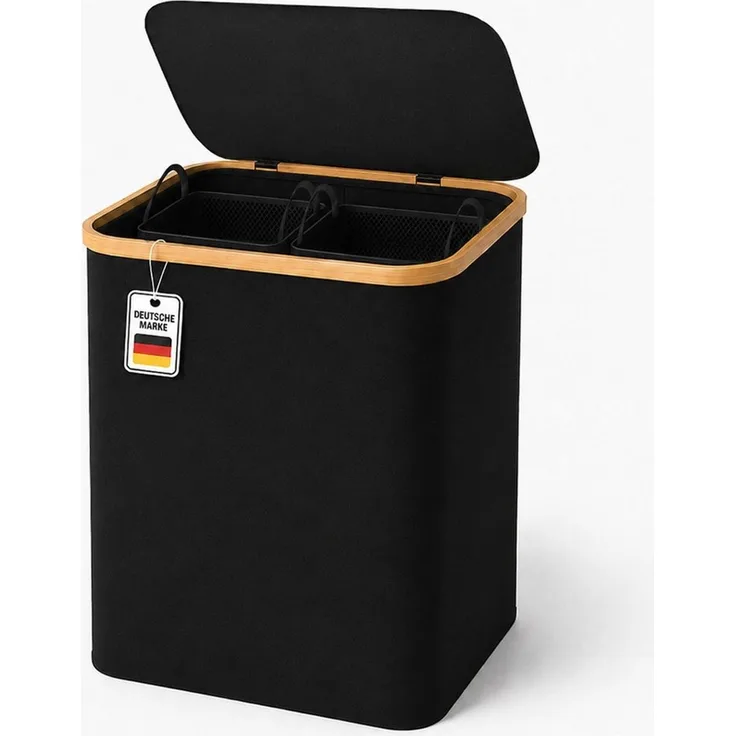 Roxlin Wäschekorb Wäschekorb 150L faltbar mit Deckel, wasserdicht, 2 Taschen