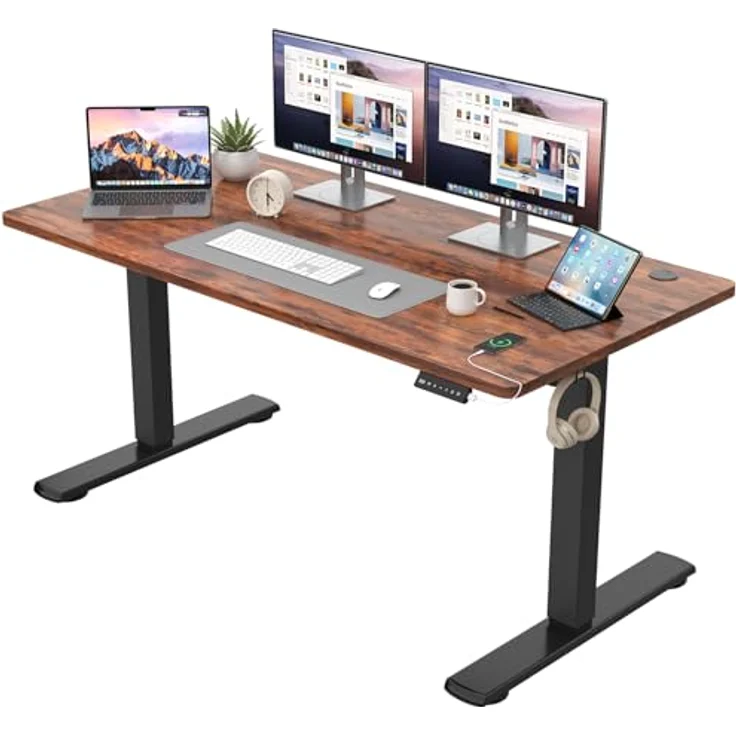 JUMMICO Schreibtisch elektrisch höhenverstellbar mit Memory-Funktion, Braun, 140x60 cm – Bild 2