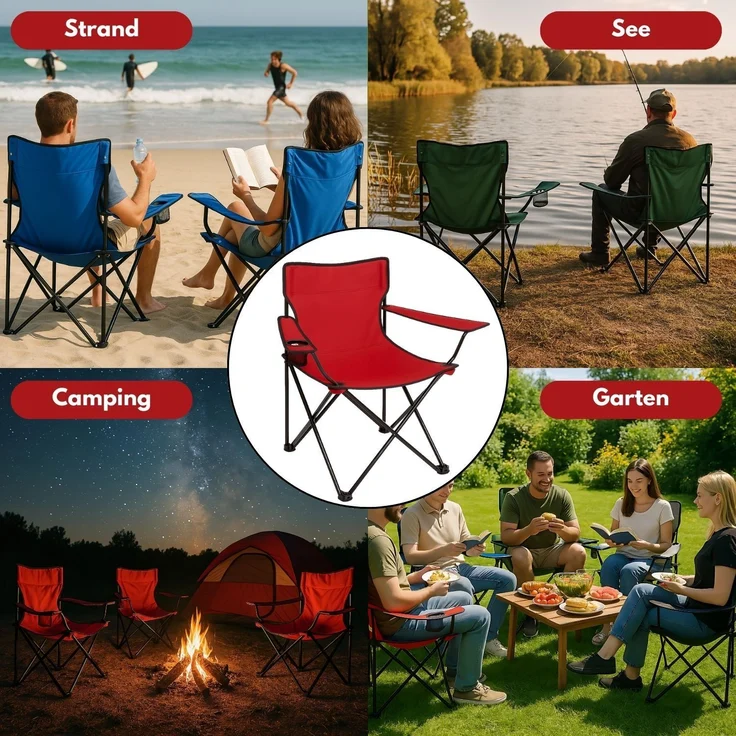 Coemo faltbarer Campingstuhl Faltstuhl mit Tragetasche in Rot – Bild 6
