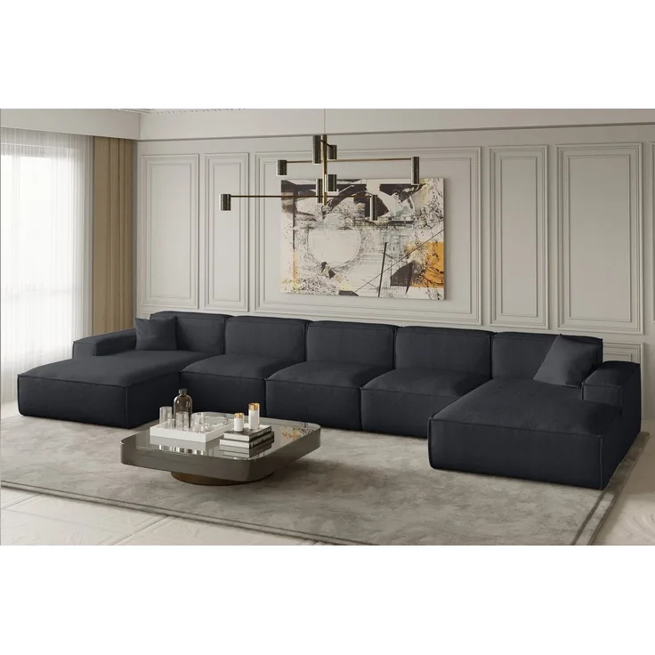 Wohnlandschaft U-Form CELES XL in Stoff Scala Schwarz