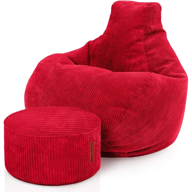 Green Bean® Sitzsack mit Hocker aus Cord - Sitzsäcke für das Wohnzimmer, Schlafzimmer, Sitzsack-Sessel für Erwachsene Rot – Bild 1