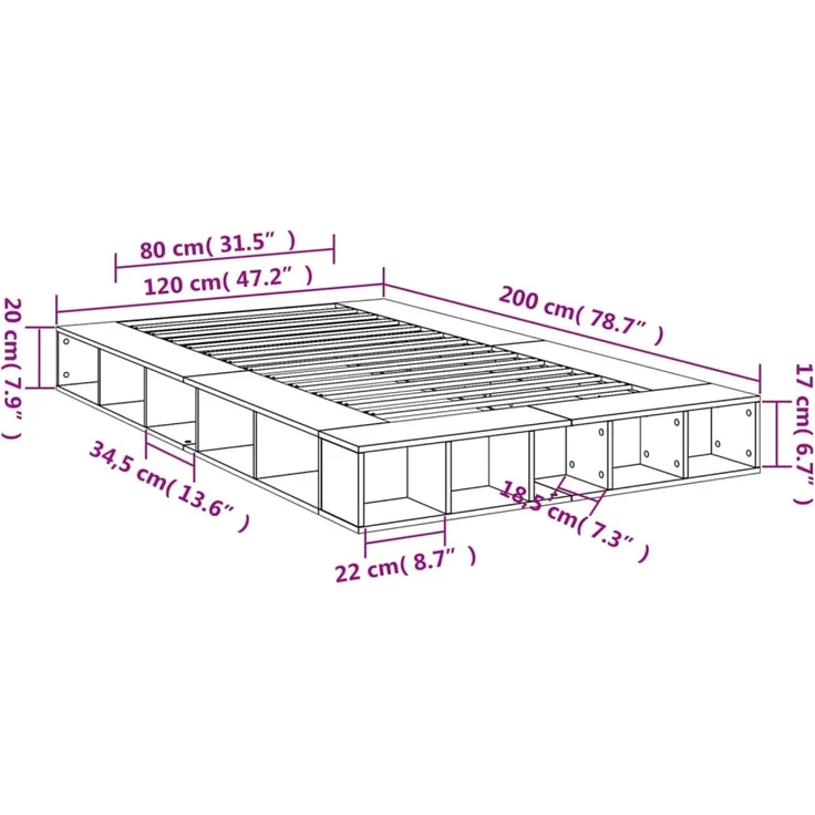 vidaXL Bettgestell Sonoma-Eiche 120x200 cm Holzwerkstoff 3280484 – Bild 10