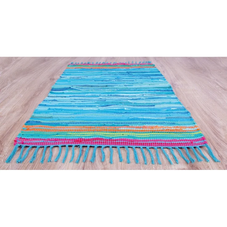 Flickenteppich handgewebter Teppich aus Baumwolle, stylischer und strapazierfähiger Fleckerlteppich in vielen verschiedenen modischen Ausführungen erhältlich (90 x 150cm / blau - dunkelblau) – Bild 4