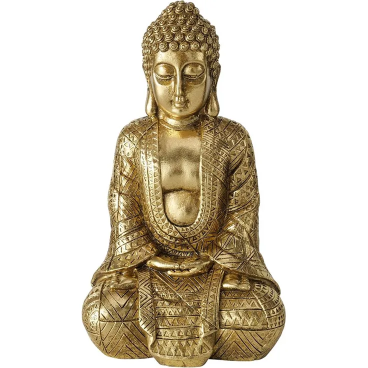 Dekofigur, Buddha Figur, Kunstharz gold, H 20 cm