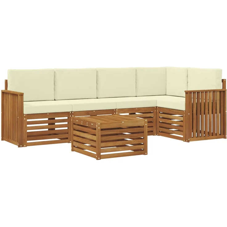 vidaXL Outdoor-Sofagarnitur 6 stk. 5-Sitzer Natur und Creme 3374845 – Bild 2