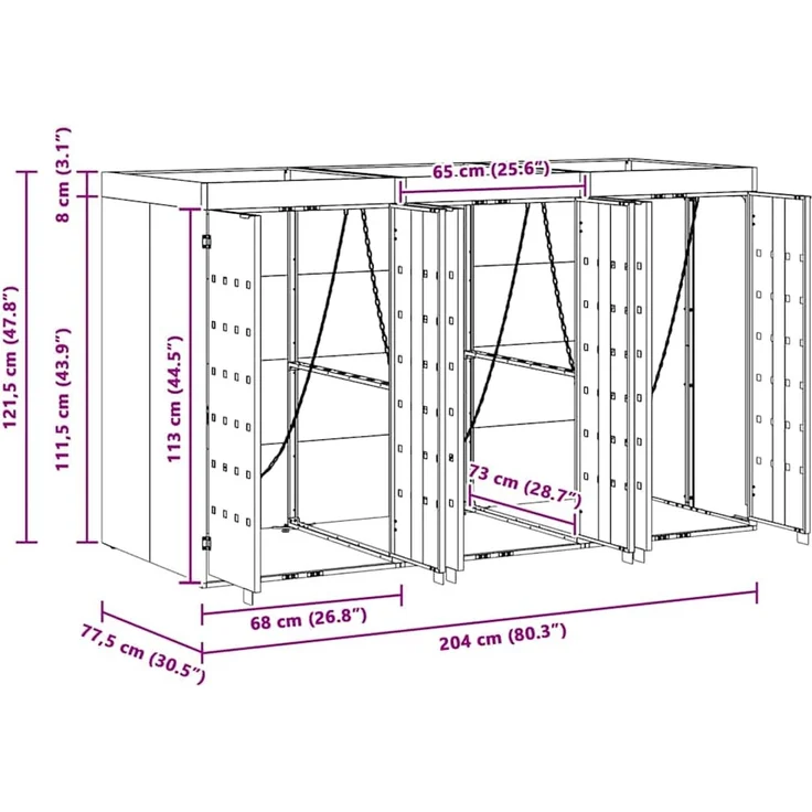 vidaXL Wagenmüllbehälter für 3 Behälter Schwarz 204 x 77,5 x 121,5 cm 3394739 – Bild 12