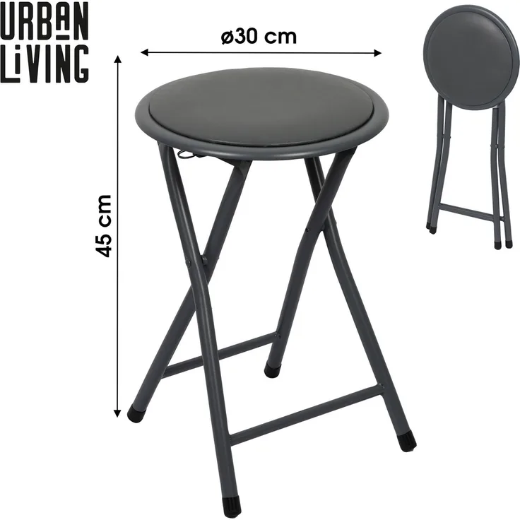 Urban Living Hocker Klapphocker Hocker Klappstuhl Rundhocker Küchenhocker (klappbare Sitzgelegenheit im Sicherungssplint, dunkelgrau), ⌀ 30 cm x H45 cm