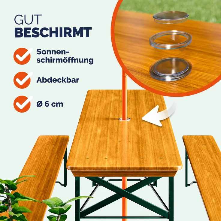 Casaria Bierzeltgarnitur, 3-tlg, Klappbar, Holz natur / Stahl grün, 75 x 46 x 170 cm – Bild 6