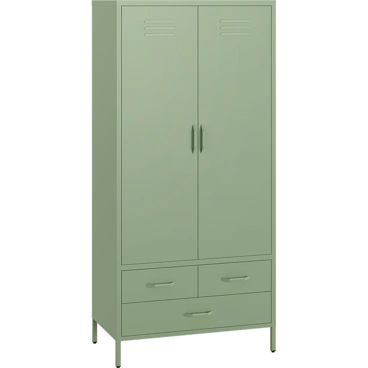 skølm 'Atria' Kleiderschrank mit 3 Schubladen, Metall, 170x45x80 cm, grün, Garderobe mit 4 Fächern und 2 Kleiderstangen – Bild 2