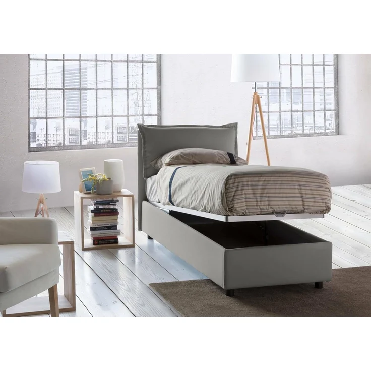 Talamo Italia - Einzelbett Carolina, Bettkasten mit Stoffbezug, 100 % Made in Italy, Öffnung vorne, inklusive Matratze 80 x 190 cm, Grau – Bild 4