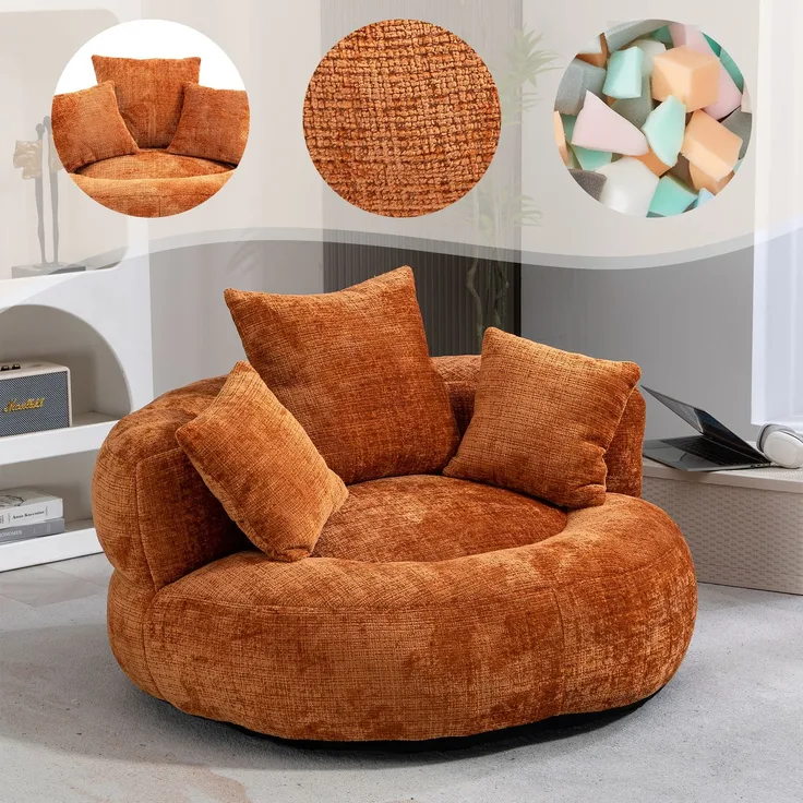 Lazy Sofa Durable Komfort Lounger hohen Rücken Sitzsack Stuhl Couch mit drei Kissen für Erwachsene und Kinder, Indoor & Outdoor, Single Gaming Sofa Stuhl für Schlafzimmer, Büro (Orange Chenille)--Orange--108x108x52cm--YOUDENOVA