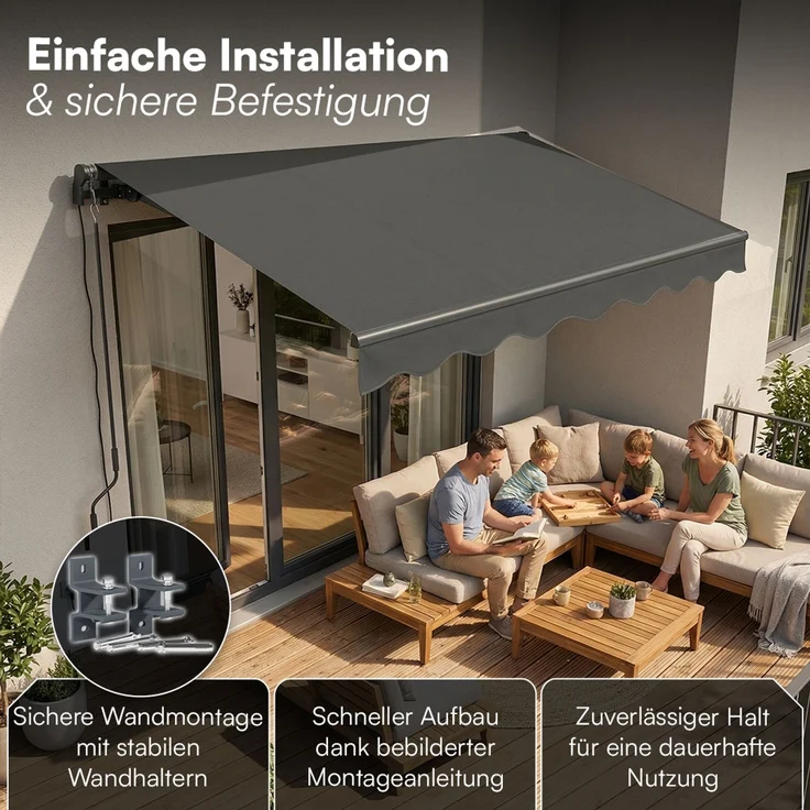 STEELSØN 'Kestria' elektrische Gelenkarmmarkise 250x200 cm mit LEDs, Markise anthrazit, Terrassenmarkise selbst montierbar – Bild 8