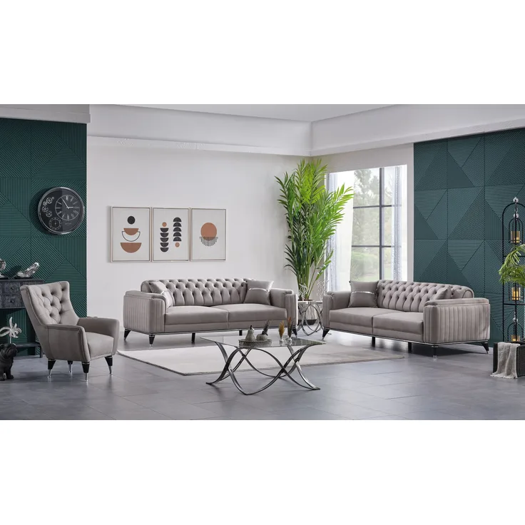 Sitzgruppe/Sofa Set - Wohnzimmergarnitur "Elina" 3+3+1-Hellgrau