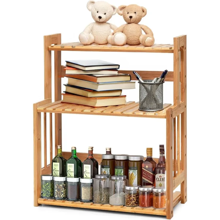 Avilia Badezimmerregal aus Bambus, 3 Böden, 42 x 18 x 53 cm, Mehrzweck-Organizer, platzsparend, Kapazität 20 kg, stabiles Regal, einfach zu montieren – für Badezimmer, Küche
