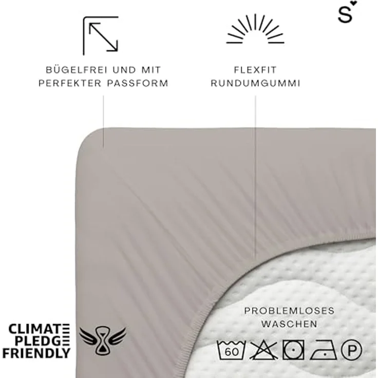 Schlafgut Spannbettlaken Premium, Gummizug: rundum, (1 Stück), Mako-Zwirn-Jersey, Sand Mid, L 140x200 cm - 160x220 cm – Bild 2