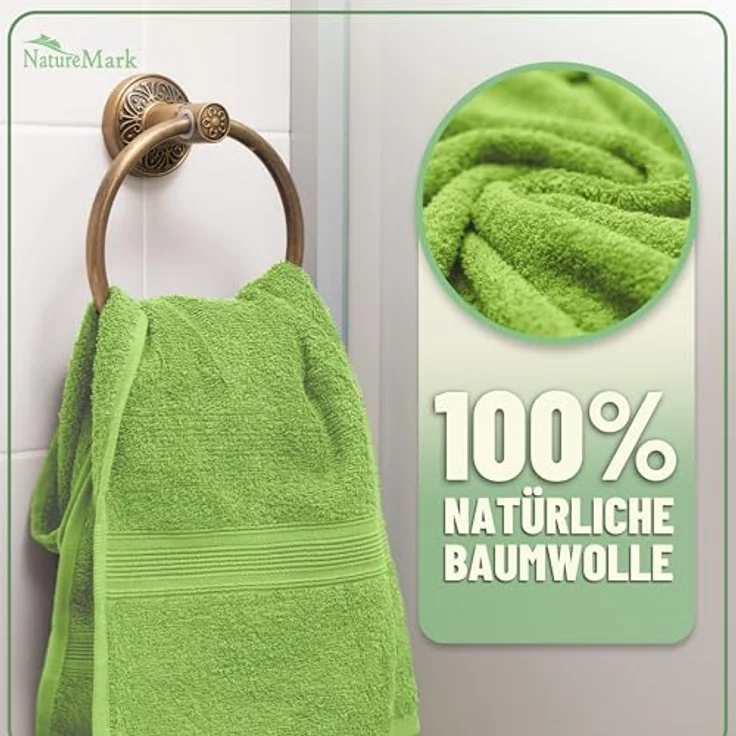 Green Mark Handtuch-Set mit 10 Teilen – 100% Baumwolle – 4 Handtücher 50×100 cm, 2 große Duschtücher 70×140 cm, 2 Gästetücher 30×50 cm und 2 Waschhandschuhe – Apfelgrün – Bild 4