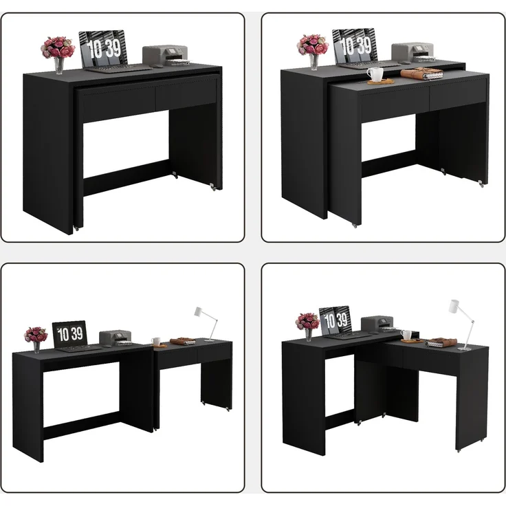 ZUBALIYA Regalschreibtisch + Kommode-2-in-1 Kompaktschreibtisch, ausziehbar,der gesamte Tisch ist aus 1,8 cm starkem Holz gefertigt, mit Rollen ausgestattet, flexibel kombinierbar,Faltbarer Schreibtisch – Bild 4