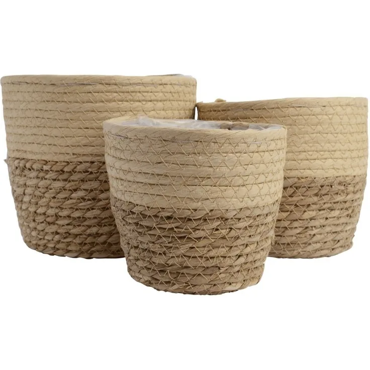 Kaemingk Blumentopf, Seegras Blumentopf geflochten 13-15-17cm braun / beige 3er Set