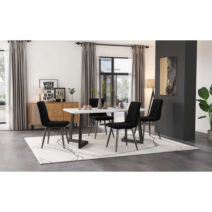 Esszimmerstuhl 4er-Set, 45x40x86 cm, schwarzer Samt, Metallgestell – Bild 2