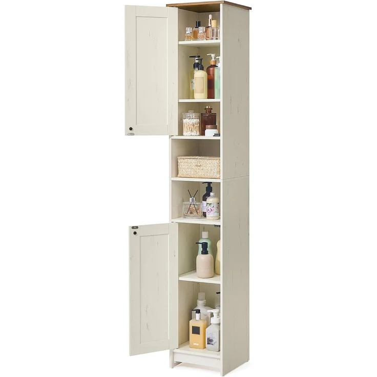 SONGMICS HOME Badezimmerschrank, Toolless-Technologie, superschnelle werkzeuglose Montage, Badschrank schmal, verstellbare Ablagen, Wohnzimmer, Flur, 30 x 30 x 170 cm, vintageweiß – Bild 1