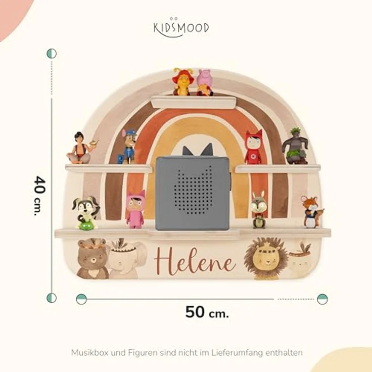 KIDSMOOD - Personalisiertes Tonie Regal für Kinderzimmer | Regenbogen Wand-Regal mit genügend Platz für Tonie-Hör-Figuren, Aussparung für Tonie-Musikbox & Kabelmanagement, Tonie Regal Mädchen & Jungen – Bild 4