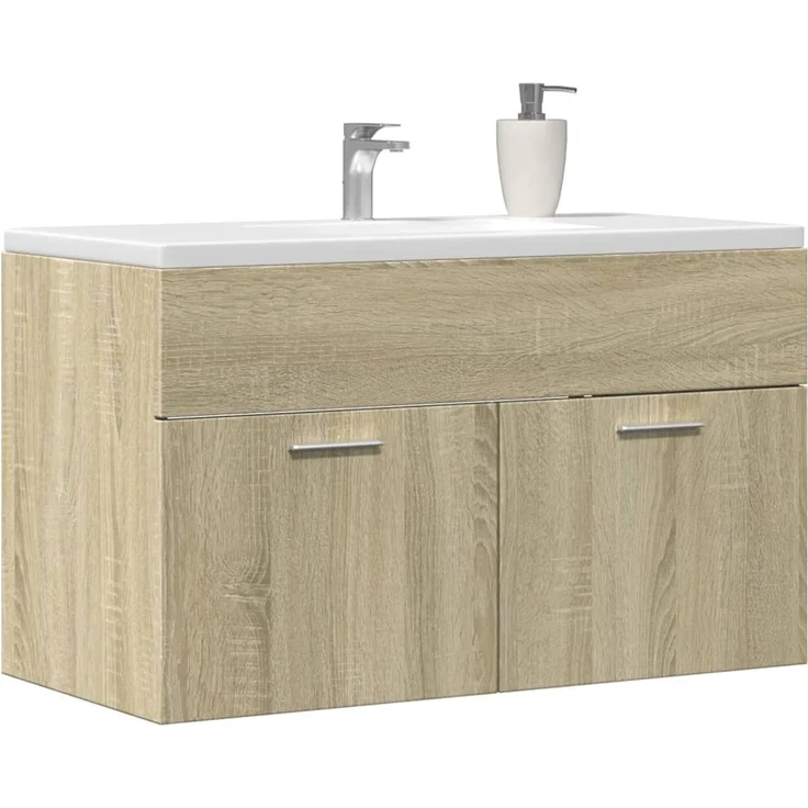 Waschbeckenunterschrank, Badschrank, Unterschrank Sonoma-Eiche 90x38,5x46 Holzwerkstoff j364p – Bild 2