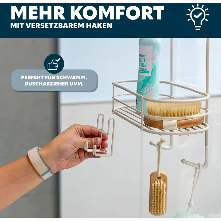 bremermann Duschregal, 3 Ebenen, zum Einhängen, mit Haken und vier festen Haken, beige – Bild 6