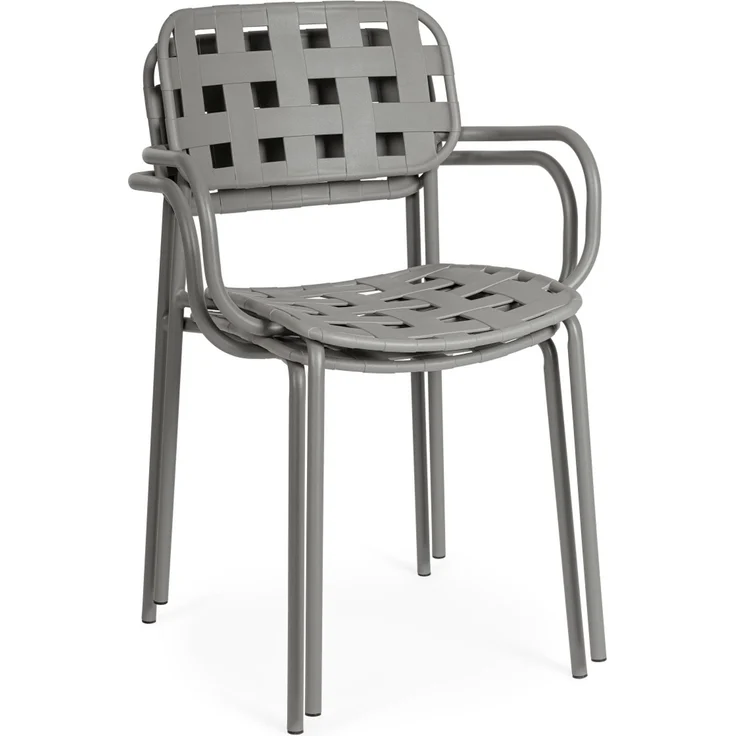 Gartenstuhl Clover 4er-Set mit Armlehne, Metall und Kunstfaser, modern, stapelbar, grau – Bild 7