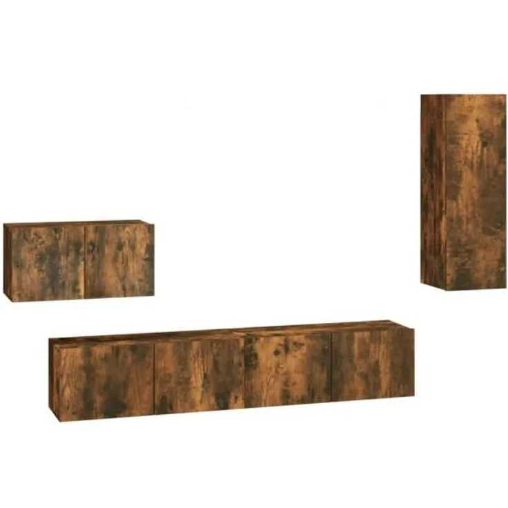 4-tlg. TV-Schrank-Set Räuchereiche Holzwerkstoff [3114339]