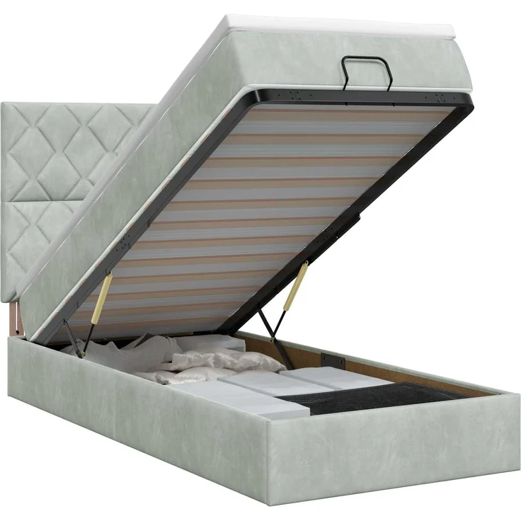 vidaXL Ottoman Bett mit Matratze Hellgrau 90 x 190 cm Samt 3457761 – Bild 2