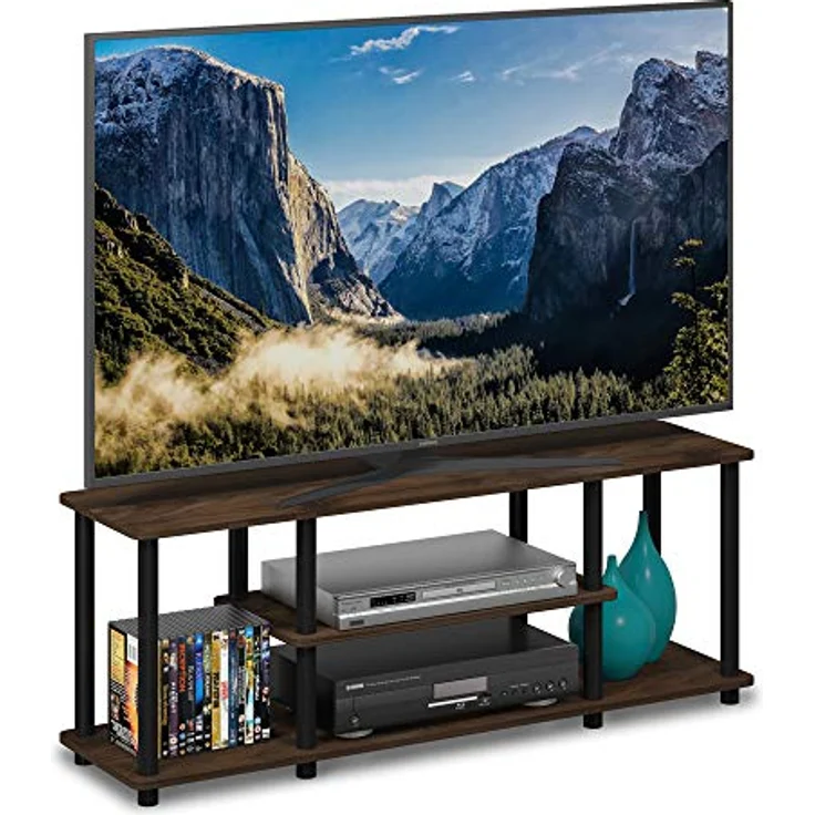 Furinno Entertainment/TV-Regal mit unterschiedlichen Ablageflächen, Columbia Walnut/Schwarz, 29.72 x 111.25 x 41.15 cm – Bild 1